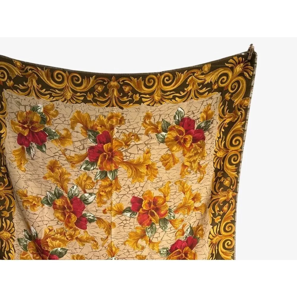 Vintage Lightweight Floral Wool Scarf With Bold Patterns & Vibrant Colors -‎ 56